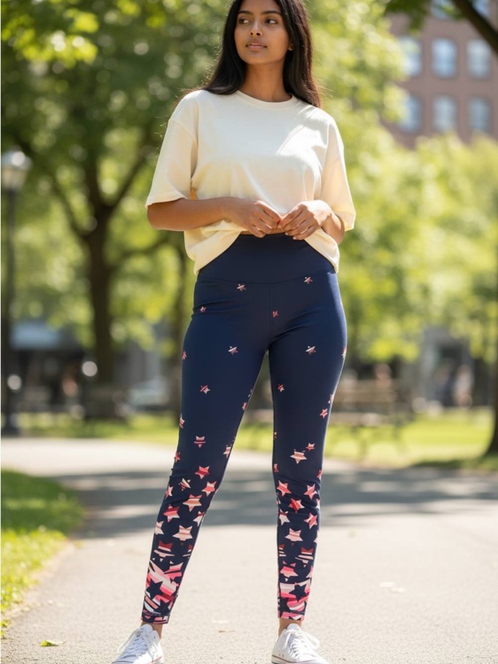 Aerie Play Leggings XS Patriotic Star Print Red White Blue High Rise